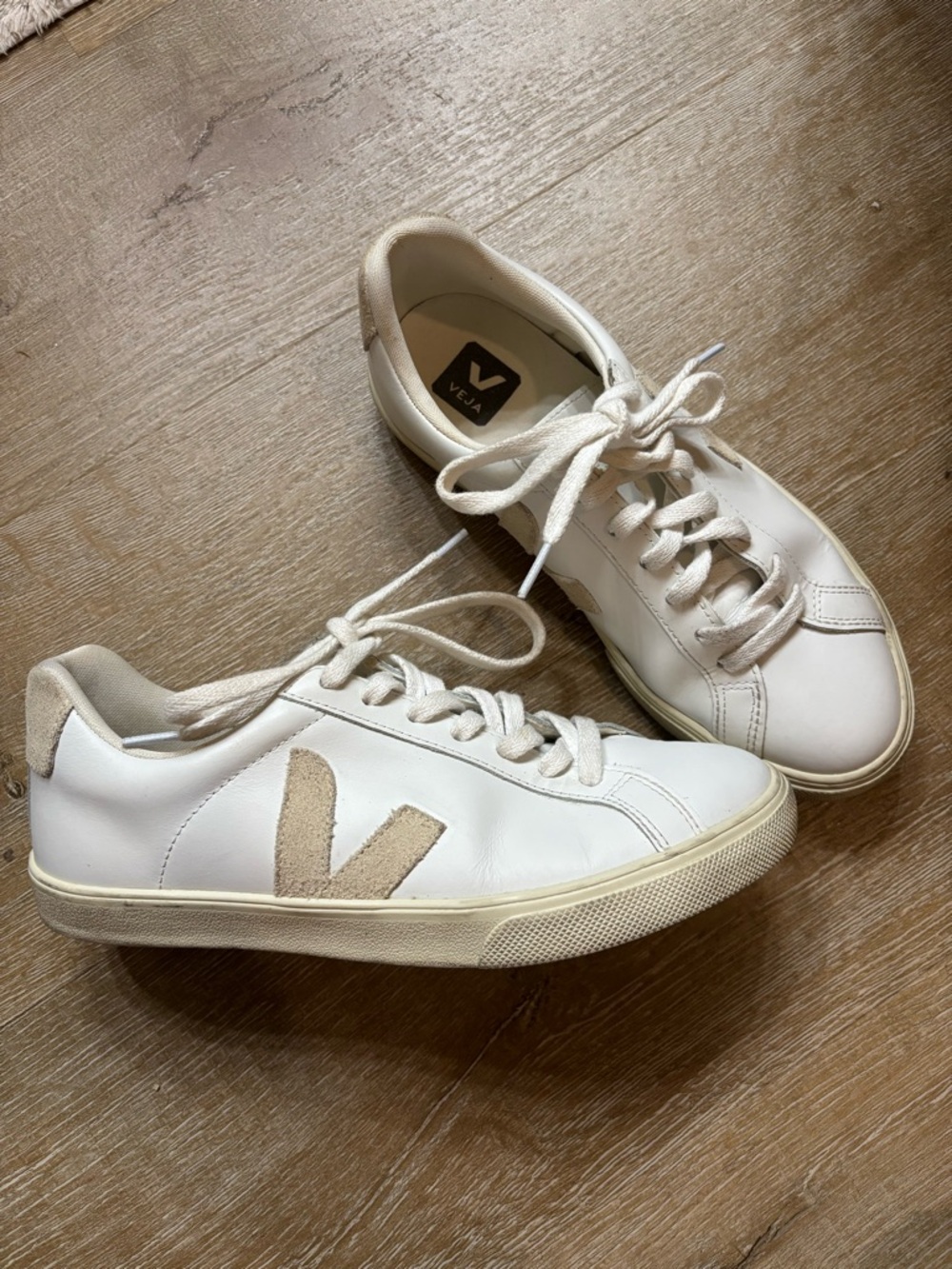 Veja Esplar Women's White Leather  Sneaker with Beige Suede V